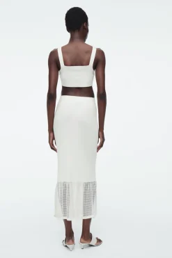 COS LACE-STITCH RIBBED-KNIT MIDI SKIRT IVORY