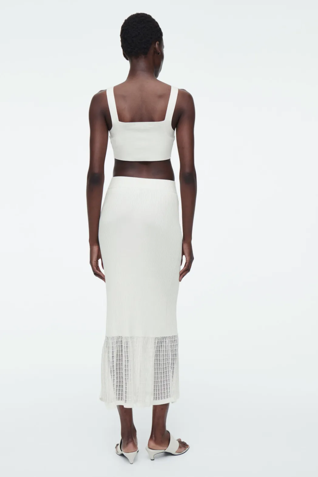 COS LACE-STITCH RIBBED-KNIT MIDI SKIRT IVORY