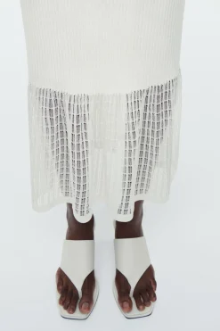 COS LACE-STITCH RIBBED-KNIT MIDI SKIRT IVORY