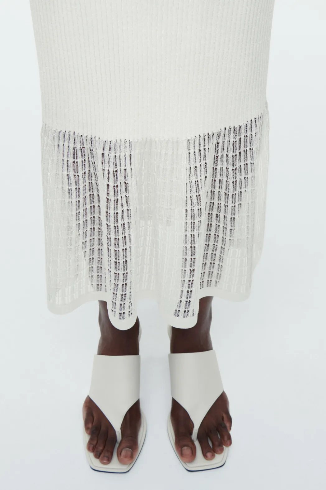 COS LACE-STITCH RIBBED-KNIT MIDI SKIRT IVORY