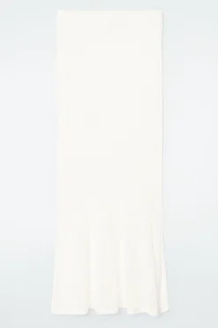 COS LACE-STITCH RIBBED-KNIT MIDI SKIRT IVORY
