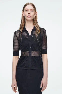 Outlet COS LACE-STITCH SHORT-SLEEVED CARDIGAN NAVY