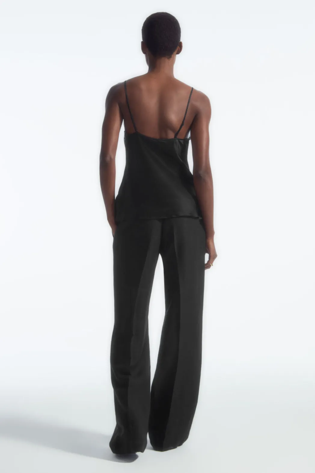 Hot COS LACE-TRIMMED SILK CAMI TOP BLACK