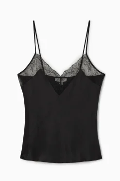 Hot COS LACE-TRIMMED SILK CAMI TOP BLACK