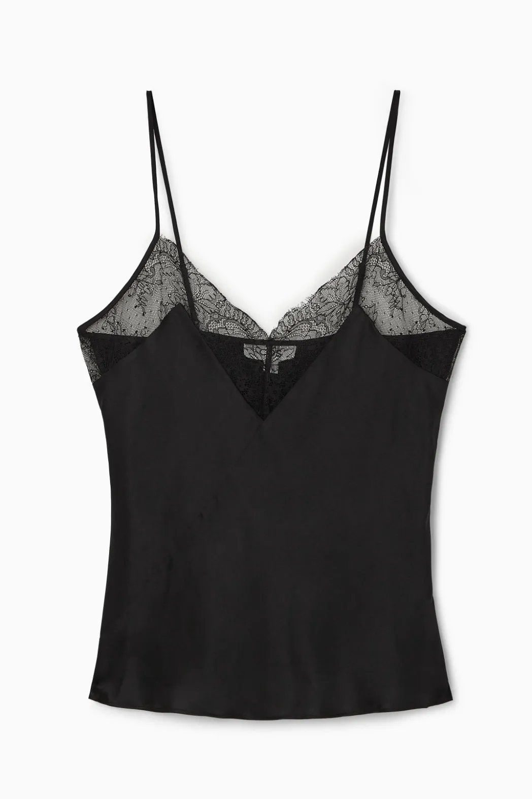 Hot COS LACE-TRIMMED SILK CAMI TOP BLACK