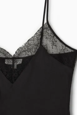 Hot COS LACE-TRIMMED SILK CAMI TOP BLACK