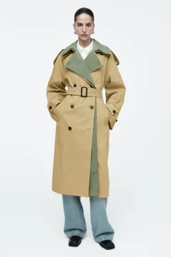 New COS LAYERED DOUBLE-BREASTED TRENCH COAT BEIGE / KHAKI