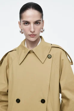 New COS LAYERED DOUBLE-BREASTED TRENCH COAT BEIGE / KHAKI
