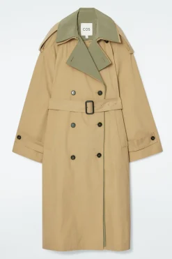 New COS LAYERED DOUBLE-BREASTED TRENCH COAT BEIGE / KHAKI
