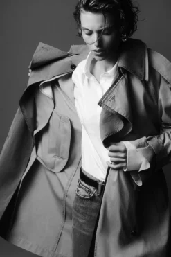 New COS LAYERED DOUBLE-BREASTED TRENCH COAT BEIGE / KHAKI