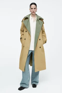 New COS LAYERED DOUBLE-BREASTED TRENCH COAT BEIGE / KHAKI