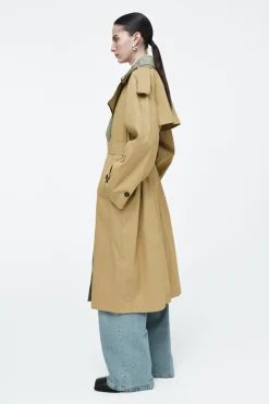 New COS LAYERED DOUBLE-BREASTED TRENCH COAT BEIGE / KHAKI