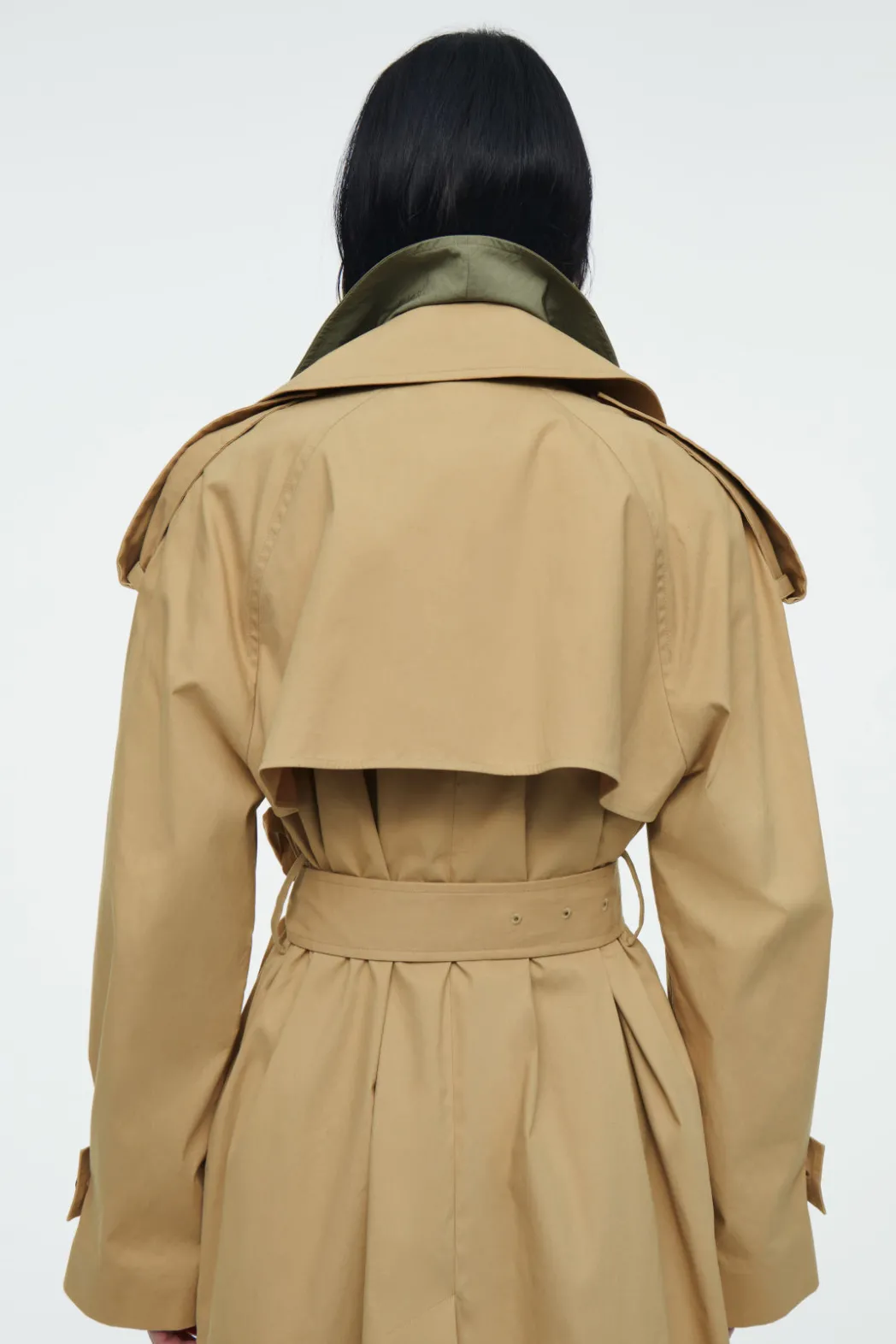 New COS LAYERED DOUBLE-BREASTED TRENCH COAT BEIGE / KHAKI