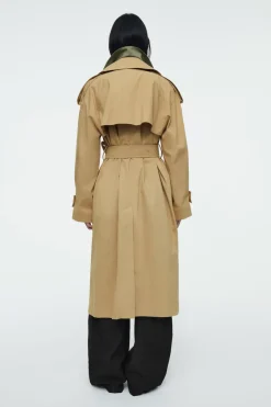 New COS LAYERED DOUBLE-BREASTED TRENCH COAT BEIGE / KHAKI
