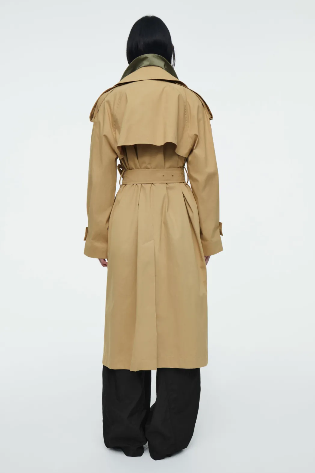 New COS LAYERED DOUBLE-BREASTED TRENCH COAT BEIGE / KHAKI