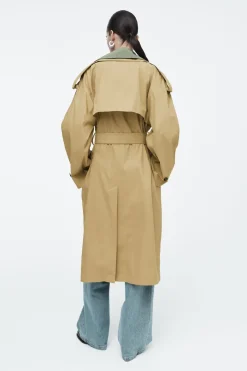 New COS LAYERED DOUBLE-BREASTED TRENCH COAT BEIGE / KHAKI