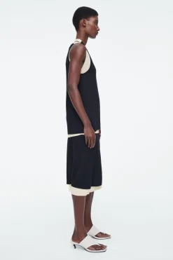 New COS LAYERED KNITTED SKIRT NAVY / CREAM
