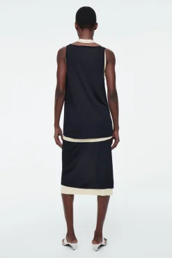 New COS LAYERED KNITTED SKIRT NAVY / CREAM