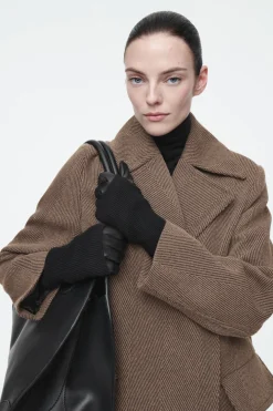 Hot COS LAYERED LEATHER GLOVES BLACK