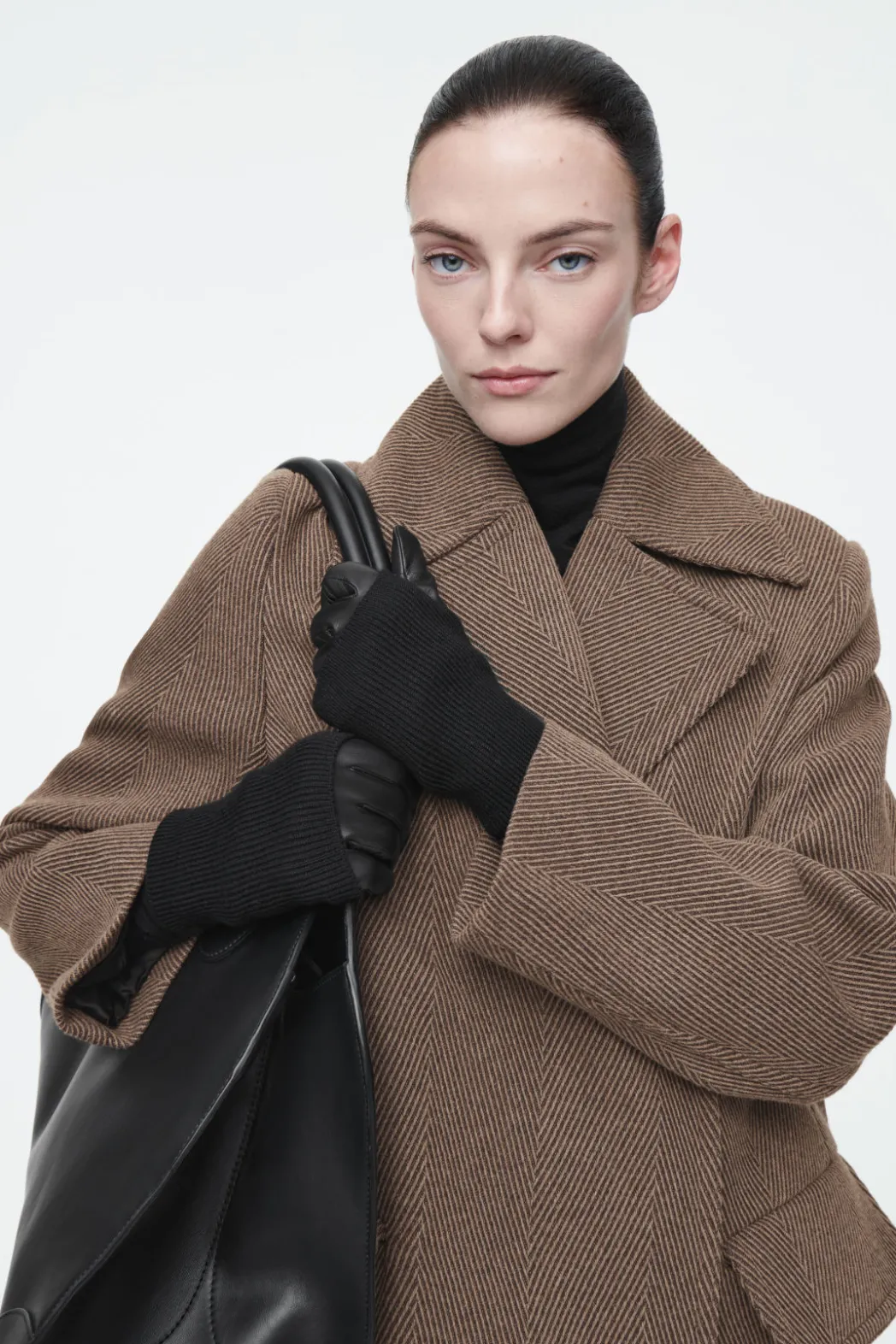 Hot COS LAYERED LEATHER GLOVES BLACK