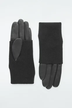 Hot COS LAYERED LEATHER GLOVES BLACK