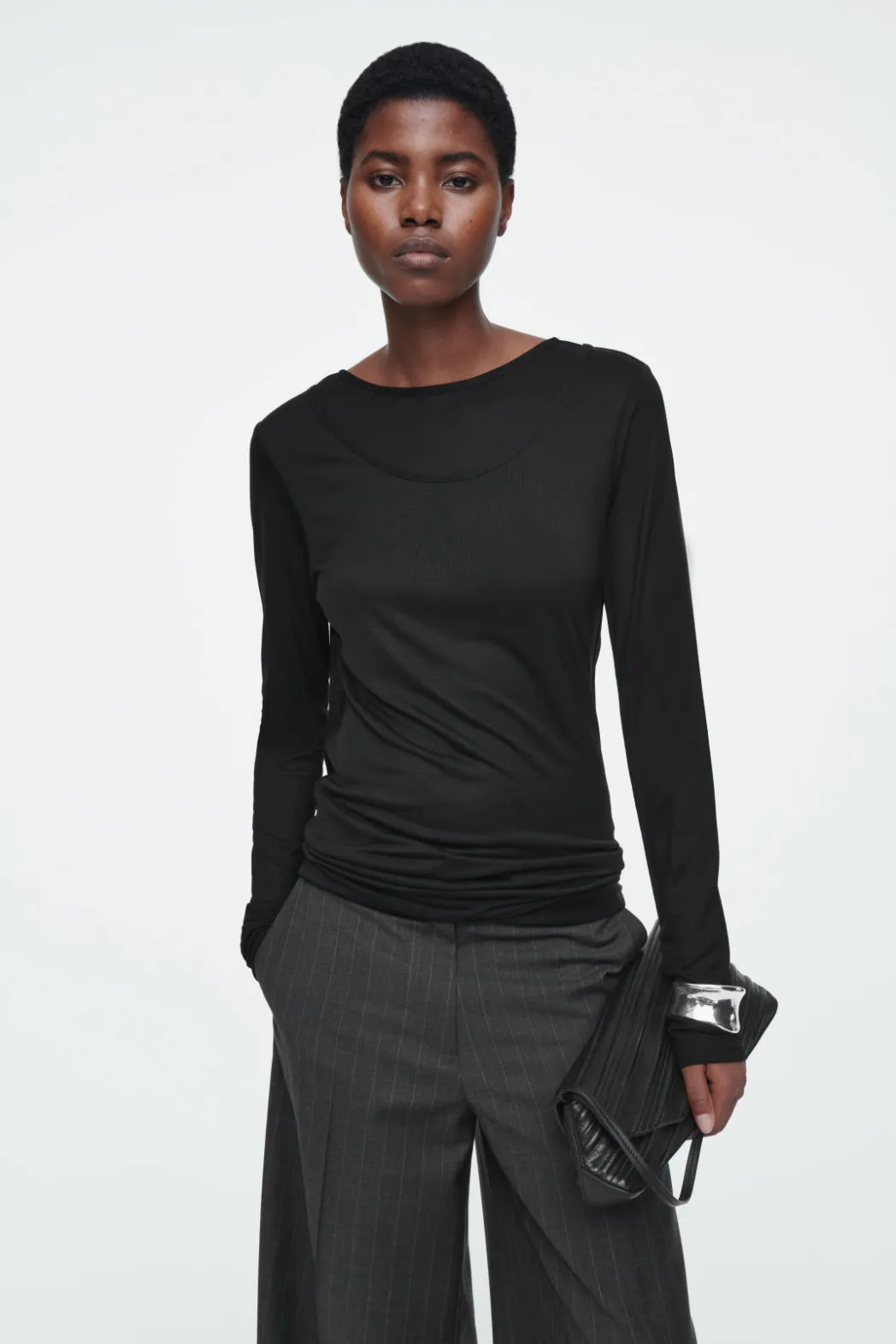 Sale COS LAYERED LONG-SLEEVED TOP BLACK
