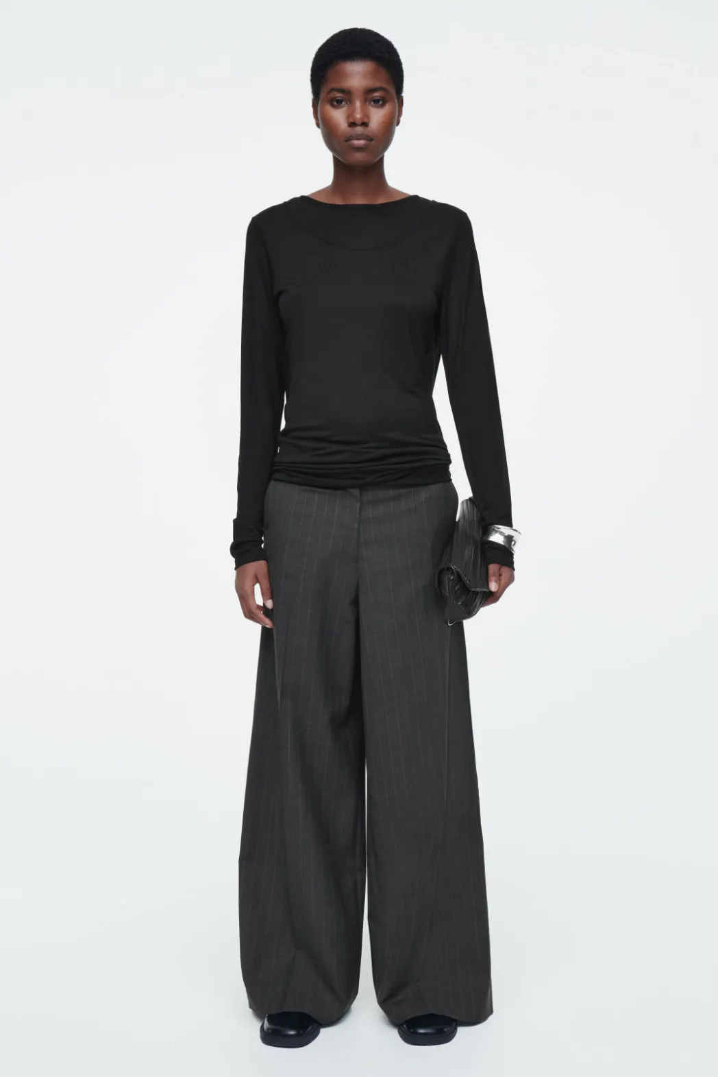 Sale COS LAYERED LONG-SLEEVED TOP BLACK