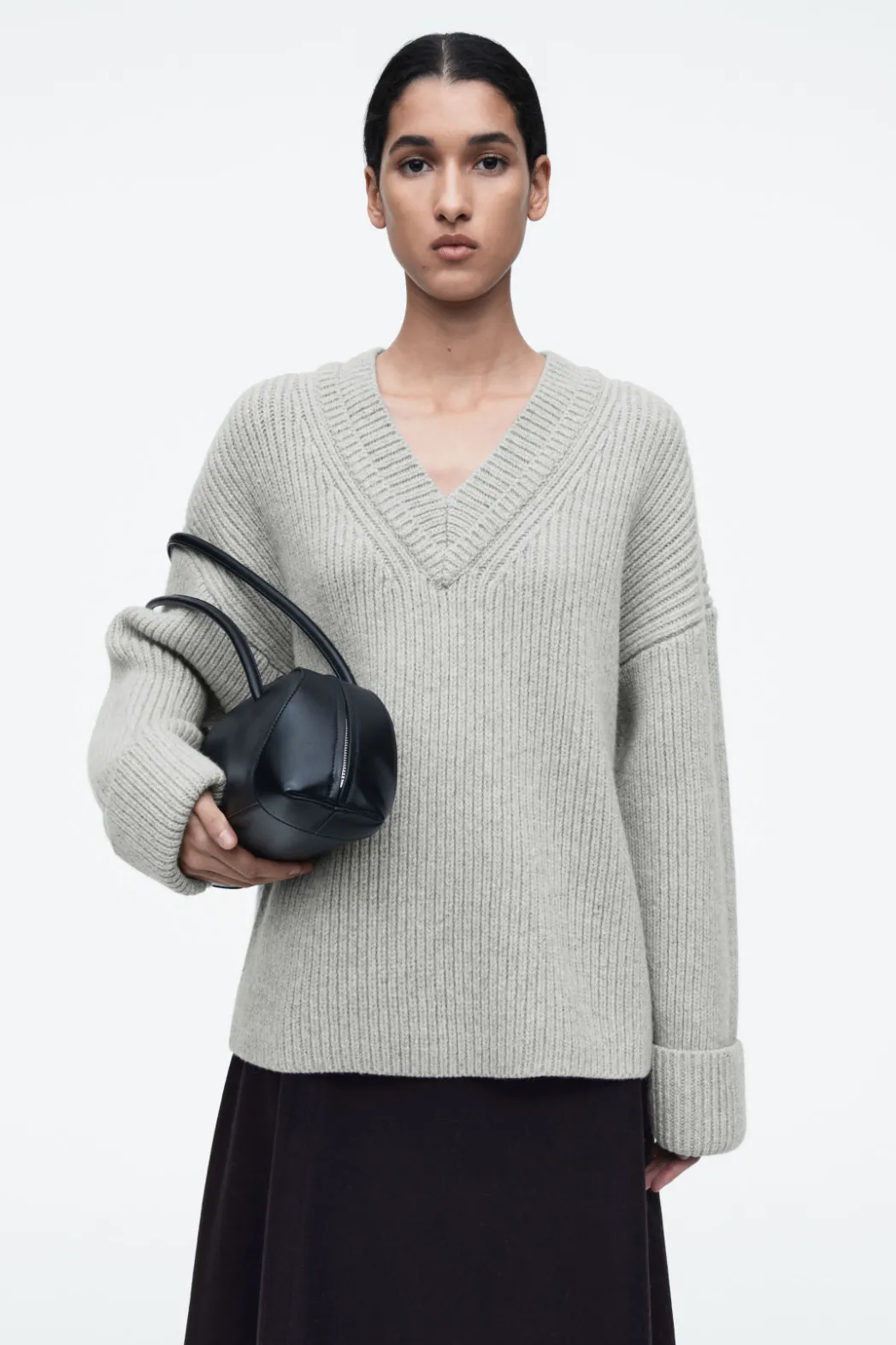 Online COS LAYERED V-NECK MERINO WOOL JUMPER LIGHT GRAY