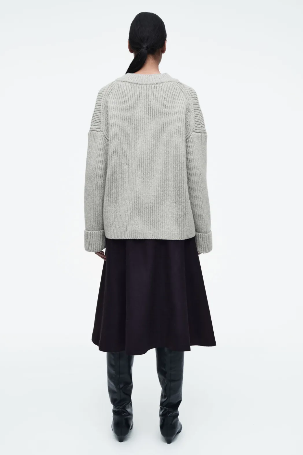 Online COS LAYERED V-NECK MERINO WOOL JUMPER LIGHT GRAY