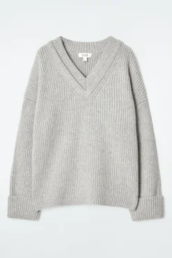 Online COS LAYERED V-NECK MERINO WOOL JUMPER LIGHT GRAY