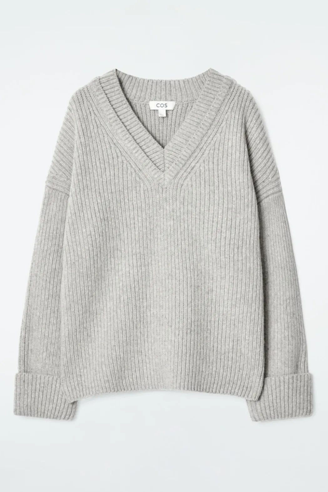 Online COS LAYERED V-NECK MERINO WOOL JUMPER LIGHT GRAY