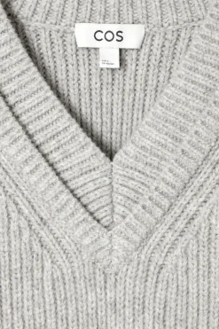 Online COS LAYERED V-NECK MERINO WOOL JUMPER LIGHT GRAY