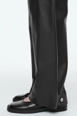 New COS LEATHER BARREL-LEG UTILITY PANTS BLACK