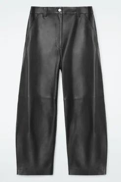 New COS LEATHER BARREL-LEG UTILITY PANTS BLACK
