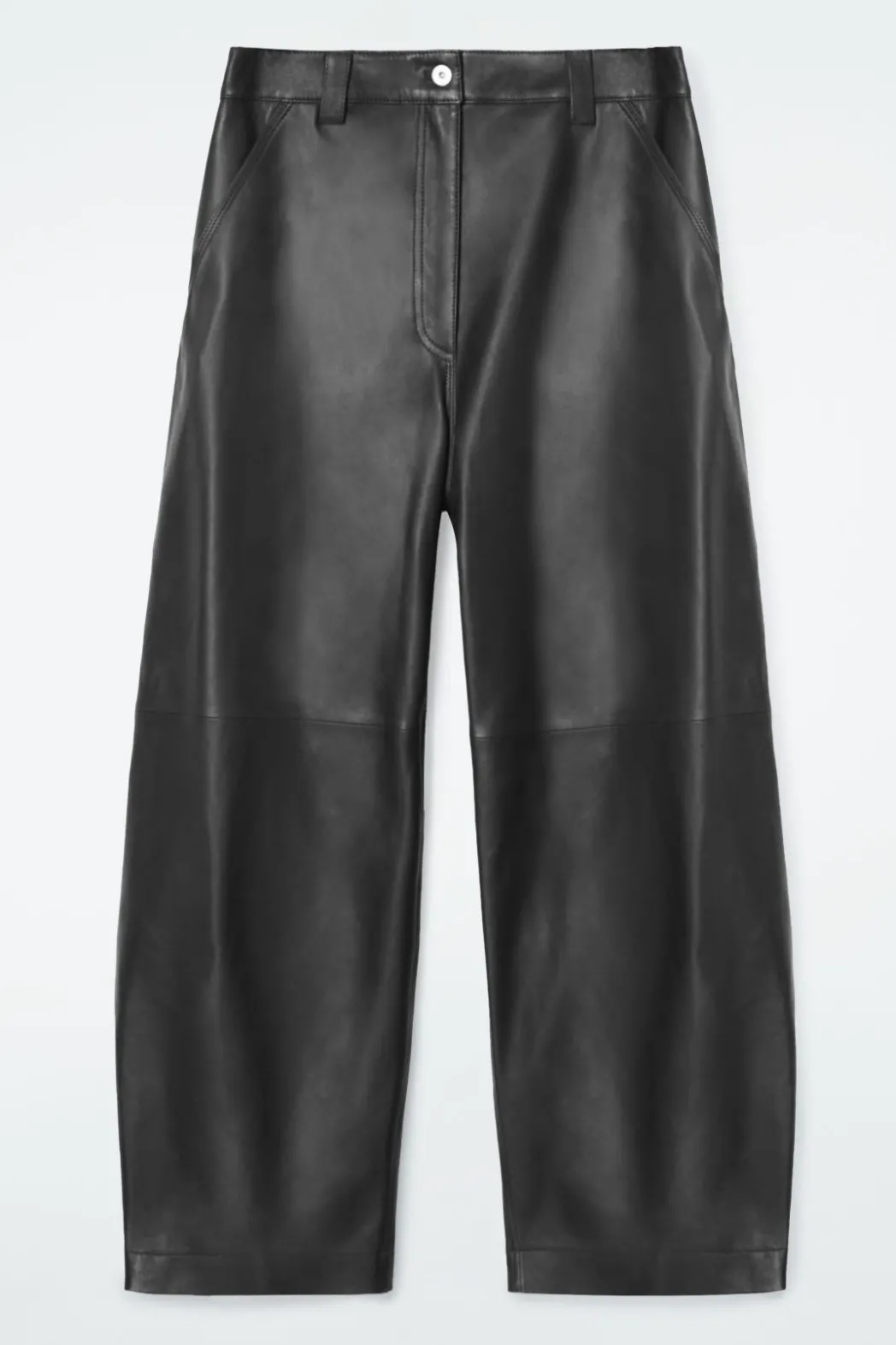 New COS LEATHER BARREL-LEG UTILITY PANTS BLACK