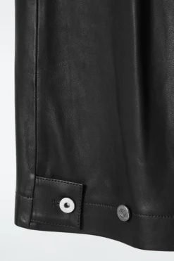 New COS LEATHER BARREL-LEG UTILITY PANTS BLACK