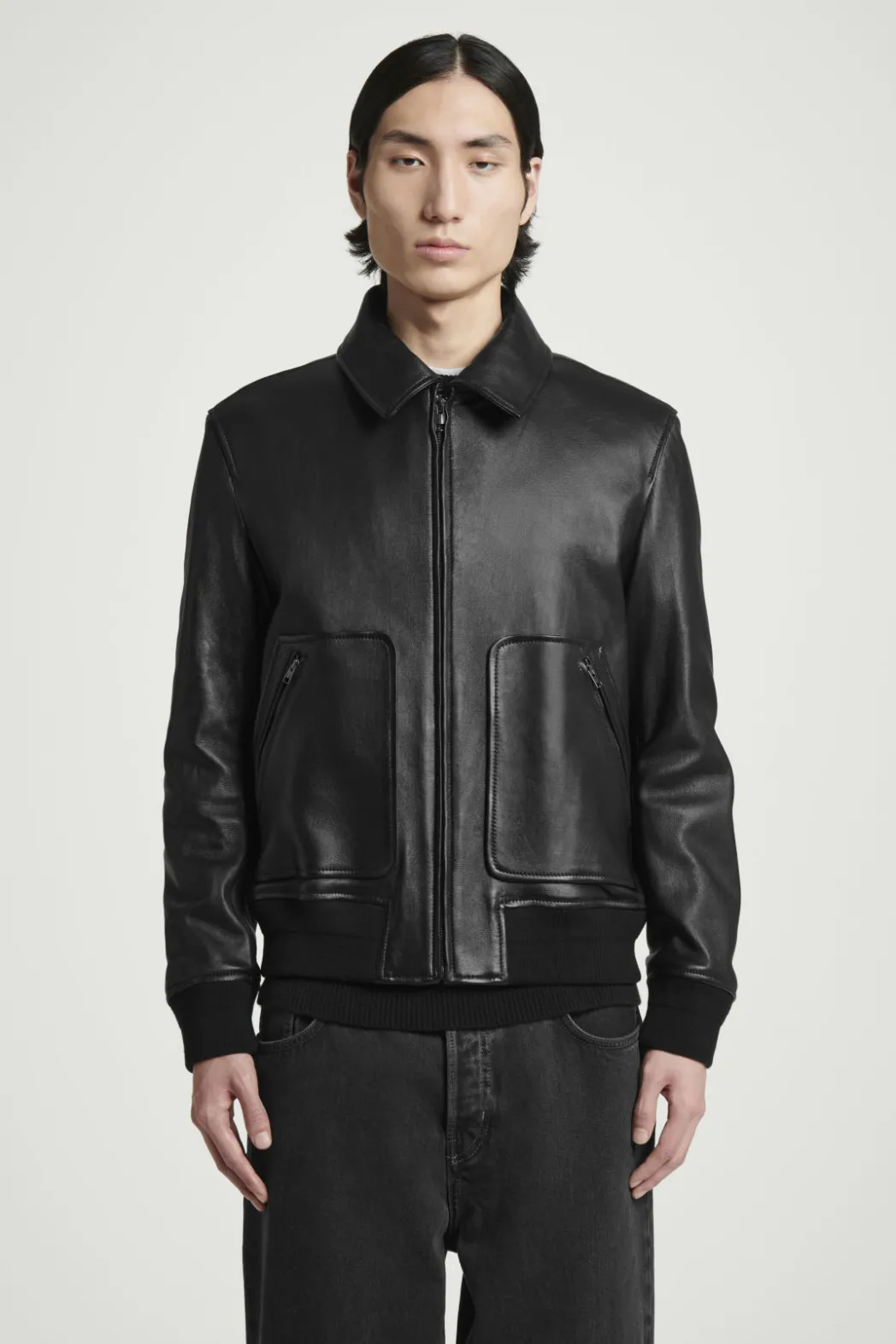 Best COS LEATHER BOMBER JACKET BLACK