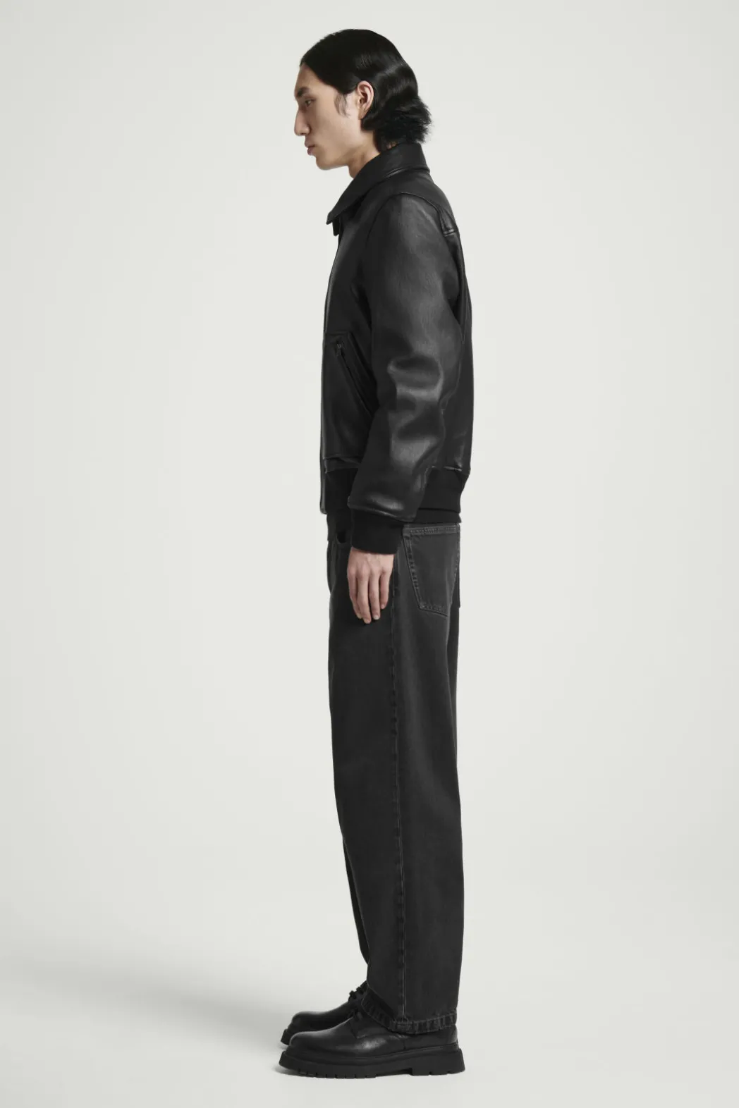 Best COS LEATHER BOMBER JACKET BLACK