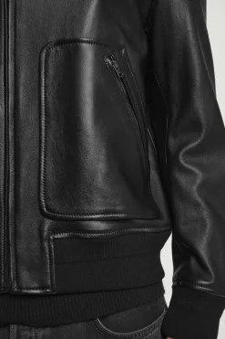 Best COS LEATHER BOMBER JACKET BLACK