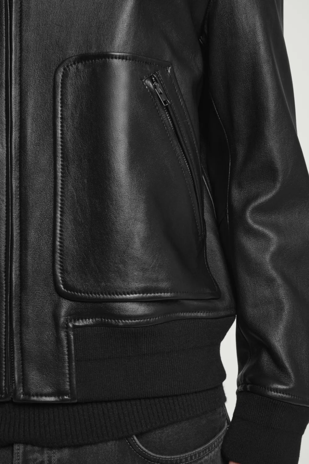 Best COS LEATHER BOMBER JACKET BLACK