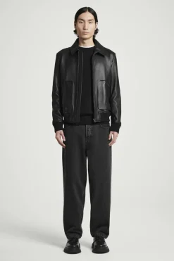 Best COS LEATHER BOMBER JACKET BLACK