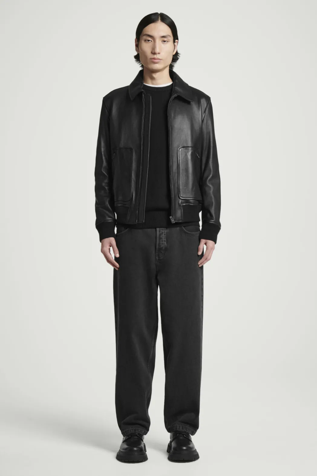 Best COS LEATHER BOMBER JACKET BLACK