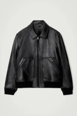 Best COS LEATHER BOMBER JACKET BLACK
