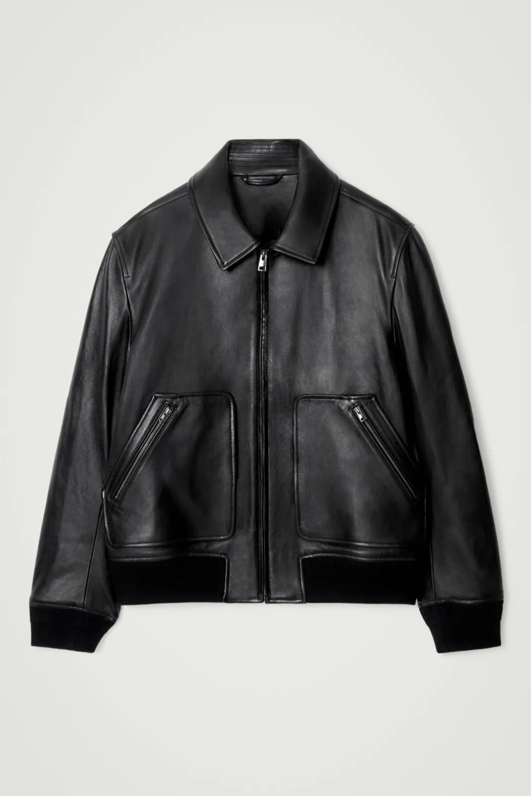 Best COS LEATHER BOMBER JACKET BLACK