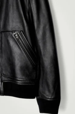 Best COS LEATHER BOMBER JACKET BLACK