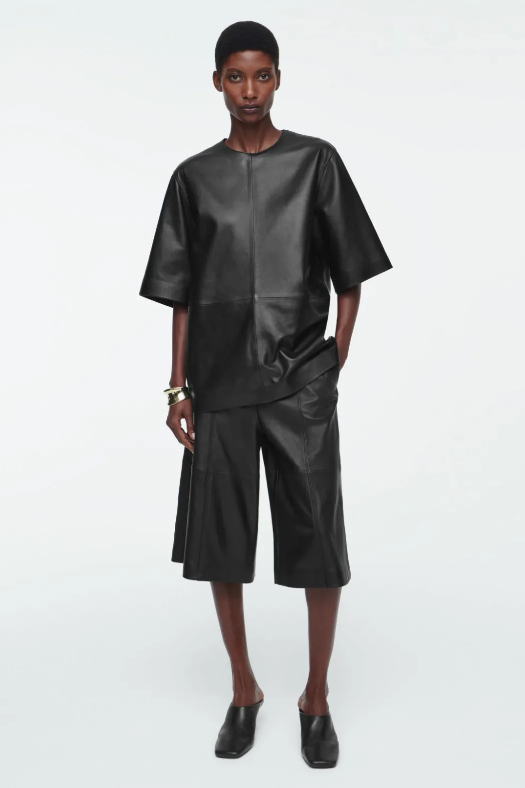 Sale COS LEATHER CULOTTES BLACK