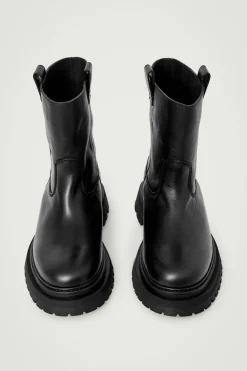 Discount COS LEATHER MOTO BOOTS BLACK