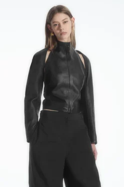 Outlet COS LEATHER RACER BOLERO BLACK