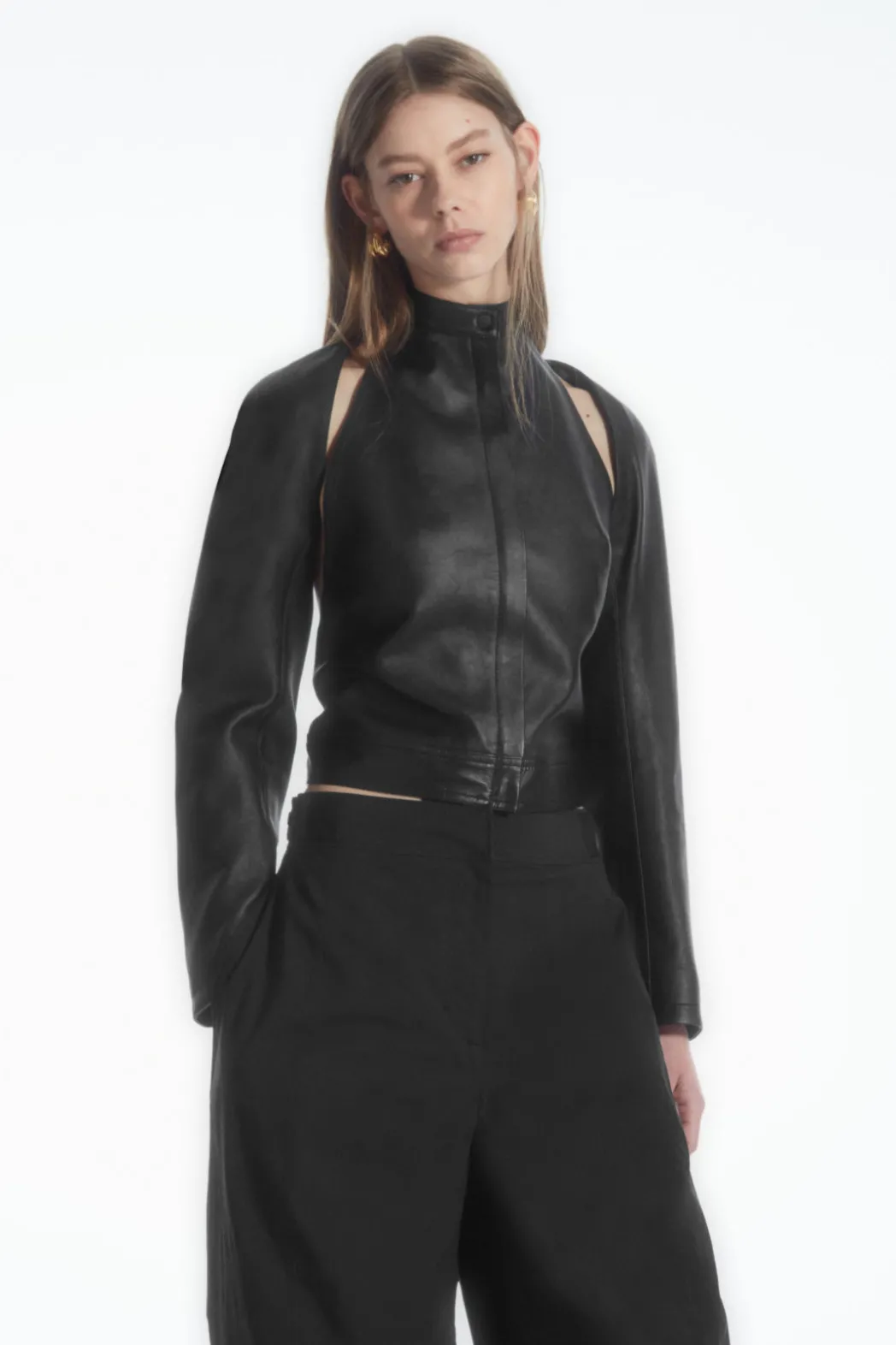Outlet COS LEATHER RACER BOLERO BLACK