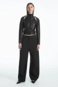 Outlet COS LEATHER RACER BOLERO BLACK